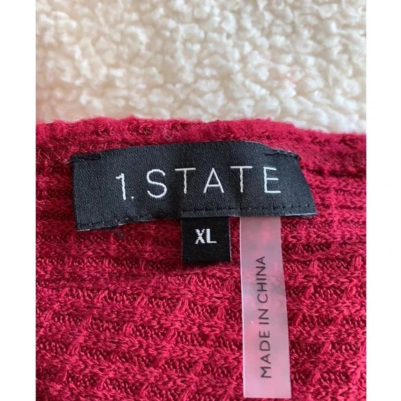 NWOT 1.State Maroon waffle knit v-neck low cut blouse drape style long sleeve XL - Picture 4 of 5